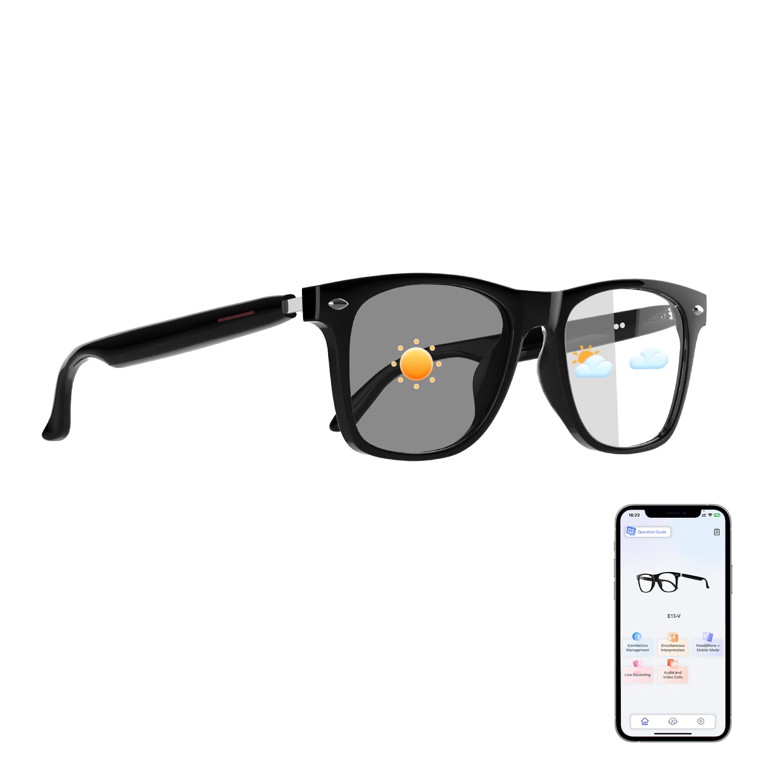 AI Translation Glasses Smart Glasses Powered by Chat GPT Photochromic Lenses Support 160 Languages Real-Time Translation via APP