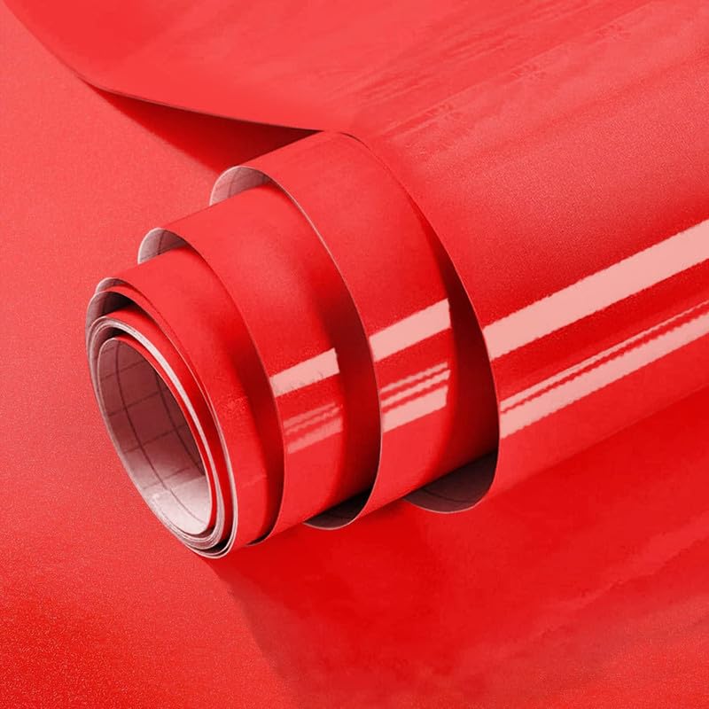 MUNIKESH CREATION Pure Solid Red Glossy Solid Colour Self Adhesive Peel and Stick Wallpaper for Walls, Kitchen Tabletop, Almirah, Furniture, Office, etc (2x4 Feet)