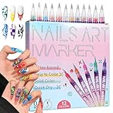 Swiftctrl Kit de 12 Stylo Nail Art 3D Professionnel, Feutres Vernis à Ongles avec Pointe Fine 0.5mm, Pointillage et Graffiti sur, ongle nail art(12 Couleurs)