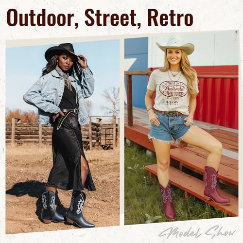 Jeossy Women's Cowboy Boots, Western Cowgirl Mid-Calf Pull on Round Toe Embroidered Country Boots with Inside Zipper2