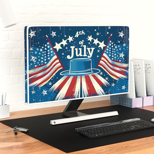 Image of 4th of July Computer Monitor Dust Cover 22, 23, 24, 25 Inch Patriotic American Flag Veterans Day Dust Proof Monitor Covers Protective Sleeve for iMac, 22-25 Inch PC, Desktop Computer and TV