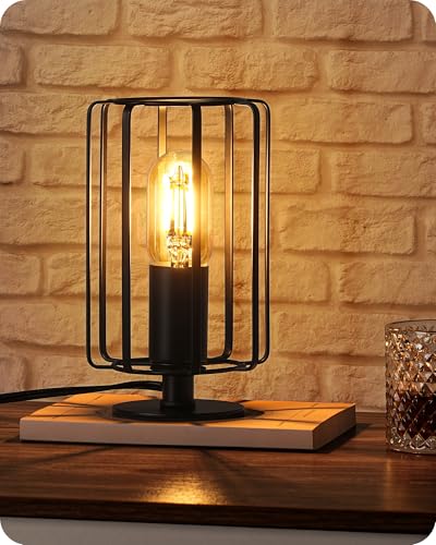 GOEBLESON Industrial Small Table Lamp, Small Bedside Lamp with Dimmable 2400K Warm Light LED Bulb, Vintage Desk Lamp, Black Nightstand Lamp for Bedroom, Study, Office, Small Space, B05TL05