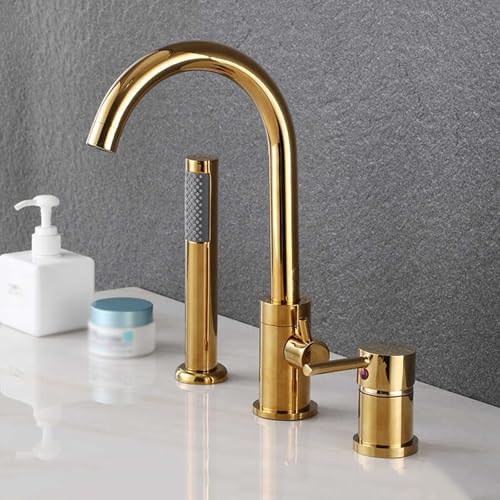 Robinet de Bain Double Sortie avec Pommeau Douche et Flexible 1,5m