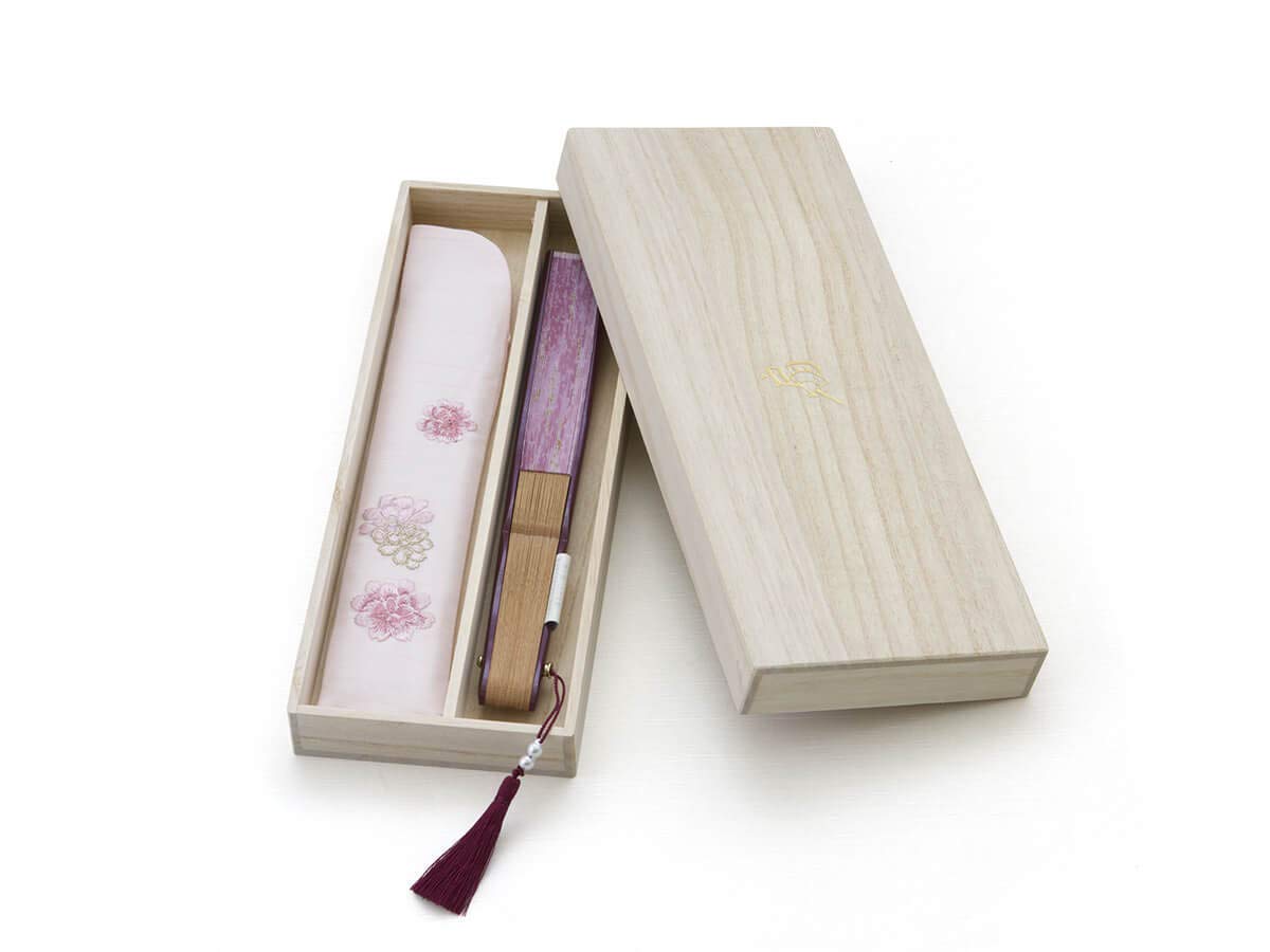 Handfächer Kiyoshisakura, Rosé, Bambus Holz und japanische Baumwolle, Premium-Qualität Stoff Etui und Geschenkbox