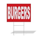 Fastasticdeals Weatherproof Yard Sign Burgers Red Background Food Bar Restaurant Truck Lawn Garden Delis 24x18 Inches 1 Side Print