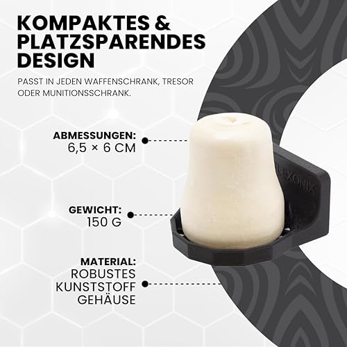 Flexonix Korrosionsschutz K-PAC für Waffenschrank – Rostschutzblock mit Magnethalterung, chemischer Wirkstoff gegen Feuchtigkeit & Rost – Luftentfeuchter für Waffenpflege, 3 Jahre wirksam