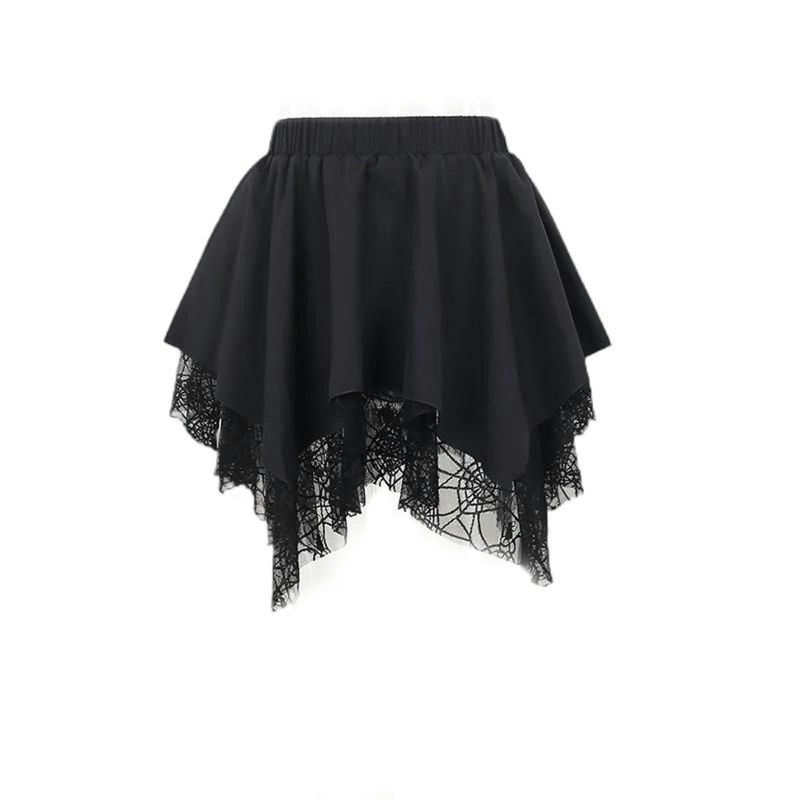 Gonne a Trapezio in Pizzo Nero Gotico per Donna Gonna Estiva Lolita Abiti gotici Streetwear Anni '90-Nero-M