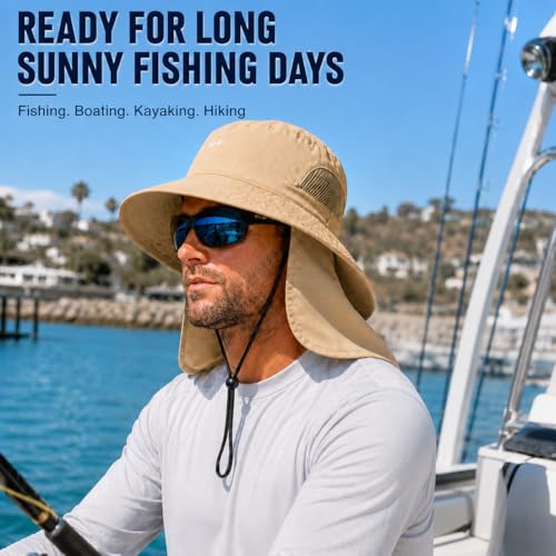 Image of Palmyth Fishing Hat with Detachable Neck Flap UPF 50+ Breathable Sun Hats