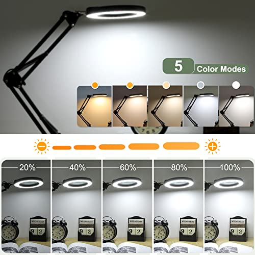 Krstlv 8X Magnifying Glass With Light And Clamp, Upgrade Button 5 Color Modes, Stepless Dimmable Led Lighted Desk Lamp, Hands Free Magnifier With Light And Stand For Craft Hobby Reading Close Work #TOP2