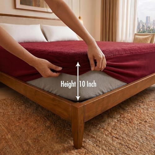 Image of Cotton Feel Terry 78x72 inch Ultra Soft Waterproof Mattress Protector King Size | Breathable Hypoallergenic Mattresses Cover for King Size Bed (Maroon)