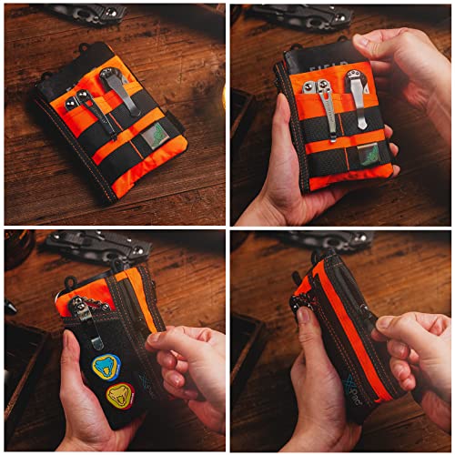 Image of VIPERADE VE18 EDC Pouch, Pocket Organizer, 3 Slots, 2 Zipper Pockets, EDC Multitool Pouch (X-PAC-Hot Orange)