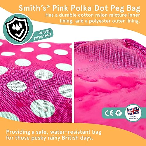 Smith’s Peg Bag in Pink and White Polka Dot Pattern with Adjustable Shoulder Strap | Holds Up to 108 Regular Pegs | Strong, Durable, and Water Resistant Material - Image 2