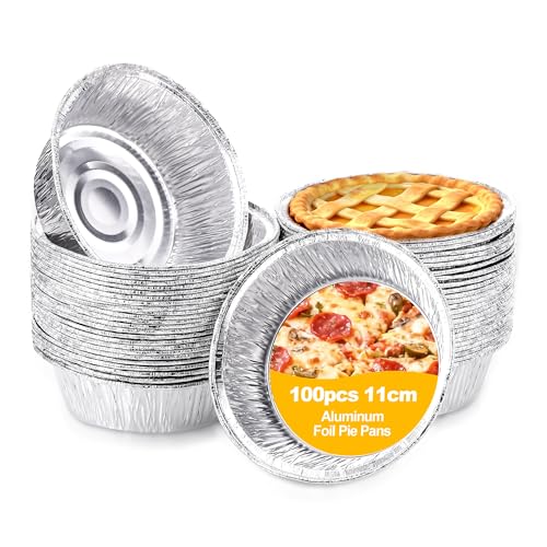 Hejo 100 Stück Runde Aluminium-Backformen, 240ml/11cm Kuchenformen aus Folie für Ofen, Airfryer, Mikrowelle, Gefrierschrank. Zum Backen von Tartelettes und Desserts.
