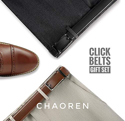 Image of CHAOREN Click Belts for Men 2 Pack - 1 3 /8 inch Leather Ratchet Belt | Trim to Fit, Gift Box, Micro-adjustable, Scratch Resistant Buckle, Formal Suits, Dress Pants, Casual Jeans, Golf