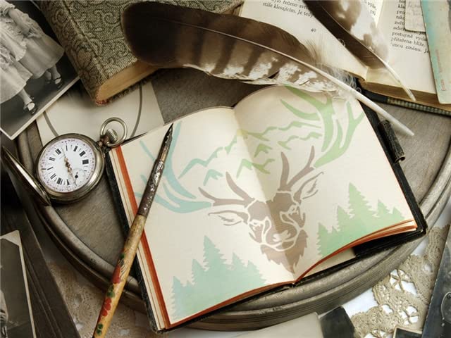 35 Pack Deer Stencils For Painting On Wood, Pine Tree Stencils Deer Head Antl