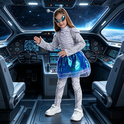 Disfraz de Alien para Niñas 8-10 años Color azul-blanco miniatura 6