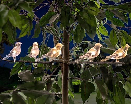5 STAR SUPER DEALS Solar LED Bird Clip On String Lights - 5PC Set - Solar Powered Decorative Lights for Garden, Balconies, Trees, Bird Baths, Pathways & Fences