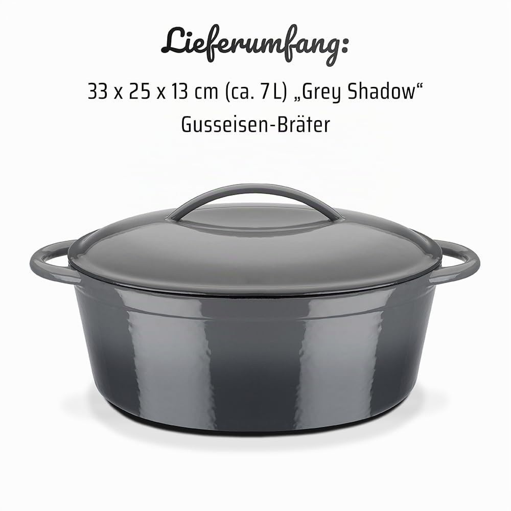 GSW 716338 Grey Shadow Bräter oval, Gusseisen, grau/creme - 33 x 25 cm