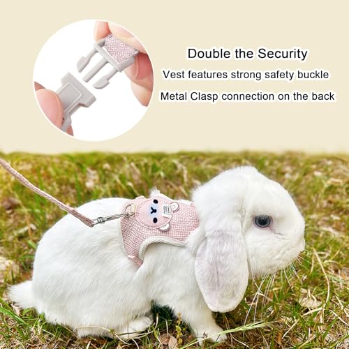 Image of 2-Pack Rabbit Harness and Leash Set - Adjustable Small Animal Vest Harness with Safety Buckle - Breathable & Lightweight - Ideal for Rabbits, Ferrets, Guinea Pigs, and Cats (Pink)