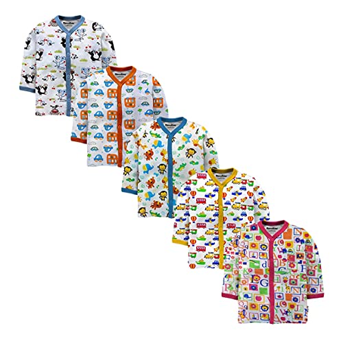 Image of Cotton Full Sleeves Jhabla | Regular Fit Printed Vest with Snap Buttons for Boys & Girls