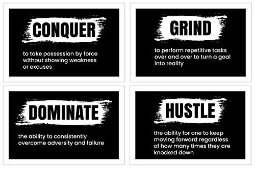 Damdekoli Definition Hustle Dominate Grind Conquer Posters, 11x17 Inches, Set of 4, Motivational Wall Art, Entrepreneur Decor, Inspirational Print, Gym Training Fitness, Hustling