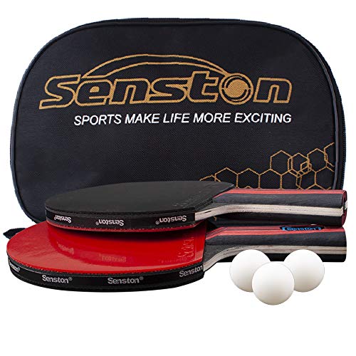 Senston Palas Ping Pong, Pelotas Ping Pong Set, 2 Raquetas de Tenis de Mesa + 3 Pelotas + 1 Bolsa,el Entrenamiento/Kit de Raqueta recreativa