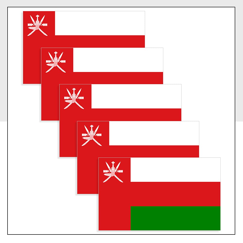 Oman Flag Bike Sticker Pack of 5 (60 x 36mm) Waterproof OMN Flag Labels for Helmet iPad Fridge Bike Van Car Packwith® #P1043