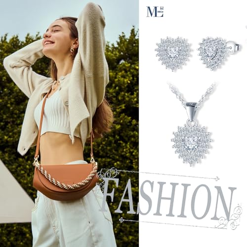 Juegos de joyas de plata 925 con circonitas para mujer: collar y pendientes elegantes MicLee 6