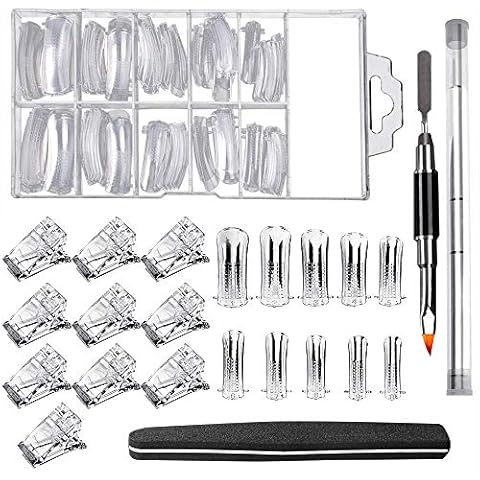 100 Stück Dual Forms Falsche Nägel Tipps Nagelformen Nagelform Kits mit Nagelspitzen Clip,Künstliche Nagelspitze mit Dual-Ended Gel Nagelbürste, Verlängerung UV-Acryl DIY-Maniküre Cover