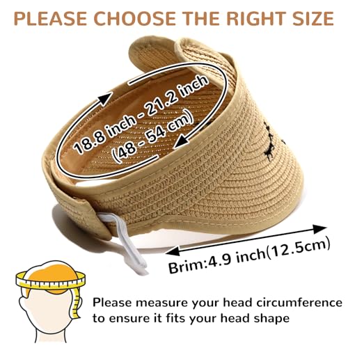 2 Pcs Kids Straw Sun Hat, Toddler Wide Brim Cute Bunny Beach Hat Adjustable for Beach Park Travel Beige,Brown2