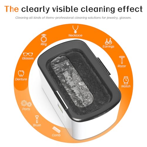 KECOOLKE Ultrasonic Jewelry Cleaning Machine, 600ml Sonic Cleaner with Digital Timer for Eyeglasses, Rings, Silver,Cleaner Solution for Gifts