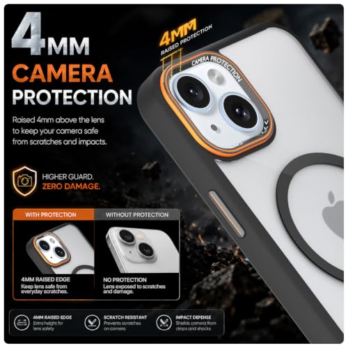 Image of Pikkme Back Cover for iPhone 14 | Shockproof | Mag-Safe Compatible | Hard Transparent Back | Premium Raised Camera Protection | Bumper Case (Black Mag-Safe)