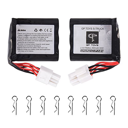 GPTOYS 2pcs 800mAh Li-ion Battery and 8pcs Universal Body Clips for GPTOYS S916 S911 S912 RC Cars High Speed Truck Accessory Supplies(3rd Version)
