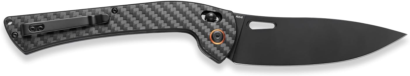 SENBON foldable chef's knife, AUS-8 stainless steel with black titanium plating, carbon fiber handle with back clip, portable outdoor folding fruit petty knife