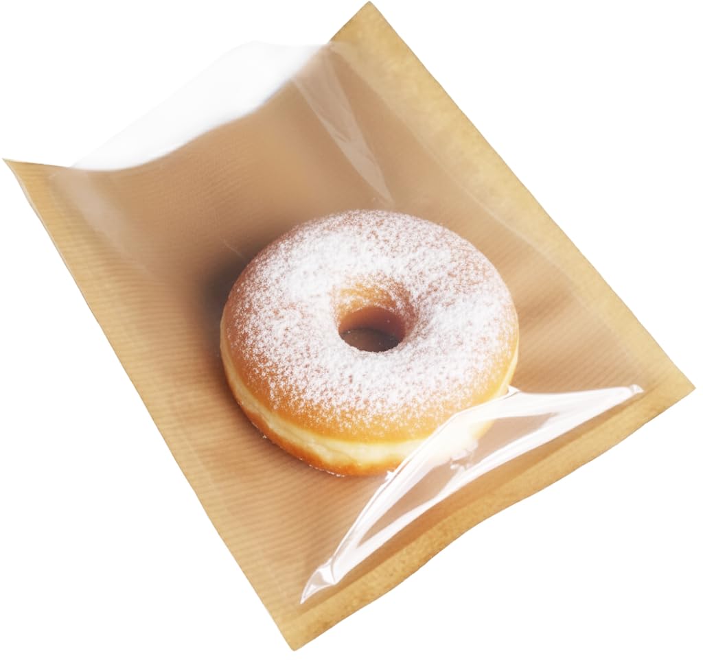 BAG-IT Brown Film Fronted Paper Sandwich Bakery Food Display Bags 10" x 10" / 250mm x 250mm - (Pack of 50) Ideal for Cakes, Sweets, Sandwiches & More