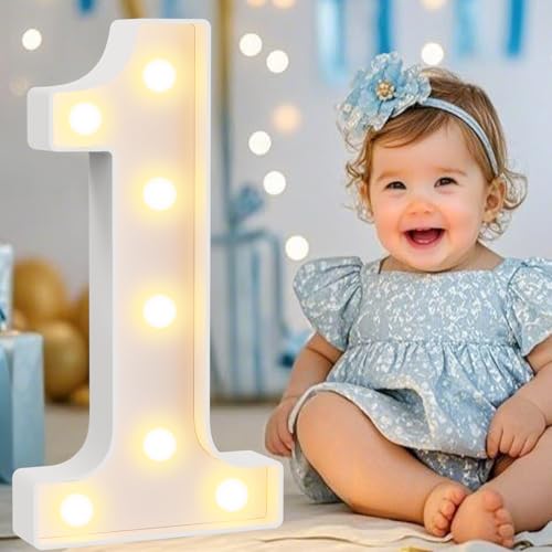 Image of Pooqla 1st Birthday Decorations for Girls Boys, Large 12.6 in Tall Light Up Numbers for Party Decorations Table Backdrop Wall Decor, Big Marquee Number 1 Gift for First Birthday Anniversary Decoration