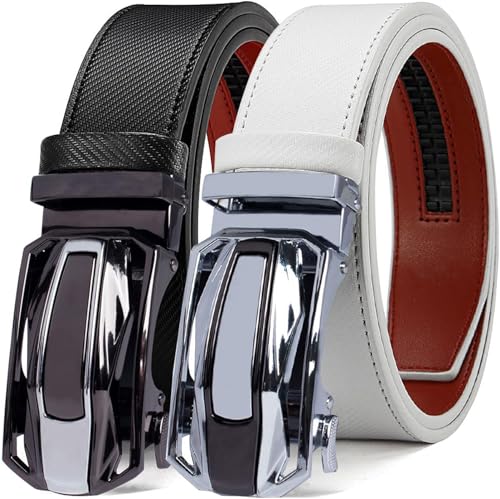 Image of DOOPAI Men's Ratchet Leather Belt Set - 2 Pack Sliding Belt Adjustable For Gift Mens Dress Casual 1 3 /8 inch,Cut for Fit