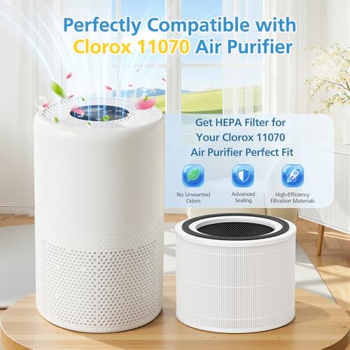 Image of 12070 Replacement Filter for Clorox Turbo Air Purifiers 11070, 2 Pack | 12070 Filters for Clorox 11070 Air Purifier, for Medium Rooms Up to 1,000 Sq Ft, 11070 Filters for Dust, Wildfire Smoke
