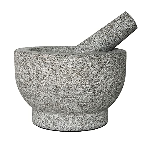 Granite Mortar And Pestle Set, 6" Natural Unpolished Stone Grinder, 2 Cup Capacity, 7.5 Pounds #TOP6