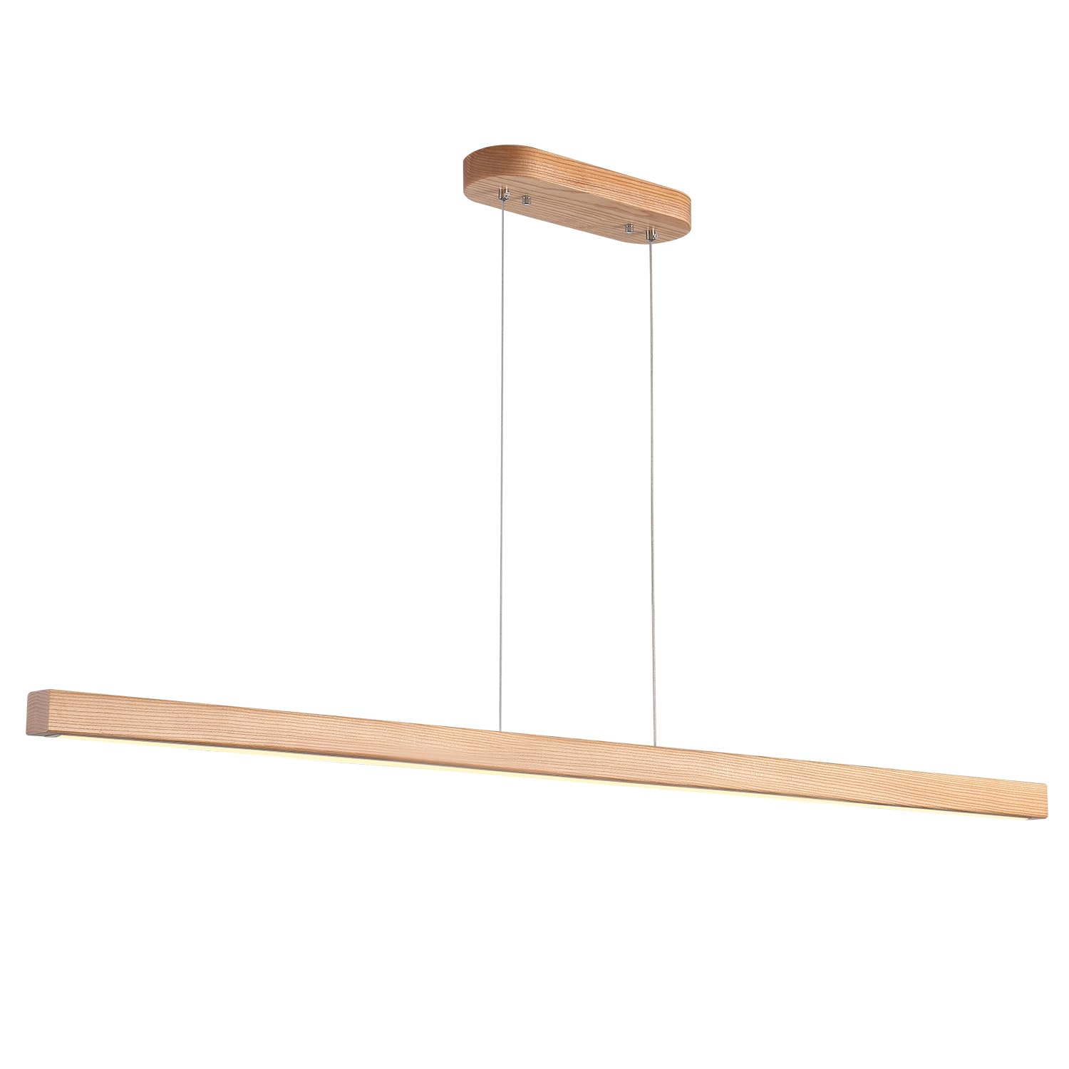 55" Wood Linear Pendant Modern Kitchen Island Light Fixture with Remote Solid Wooden Hanging Ceiling Light Chandeliers for Dining Room Kitchen Pendant Lighting Over Island Natural