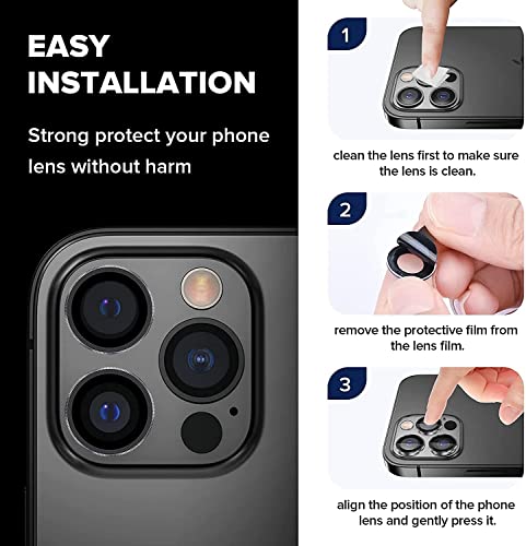Image of Camera Lens Protector Compatible iPhone 13 Pro [Set OF 3] Camera Protector High Definition Anti-Scratch Full Coverage Metal Ring Ultra-Thin (Black)