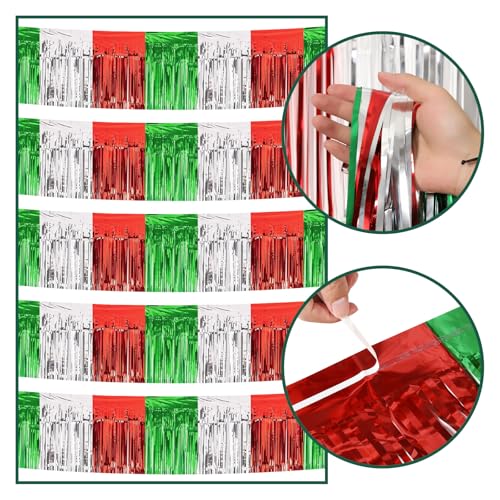 Image of 5 Pack 10 Feet Christmas Foil Fringe Garland Red Silver Green Fringe Garland for Christmas Party Decorations Parade Float Fringe Tinsel Banner for Birthday Party New Year Decor