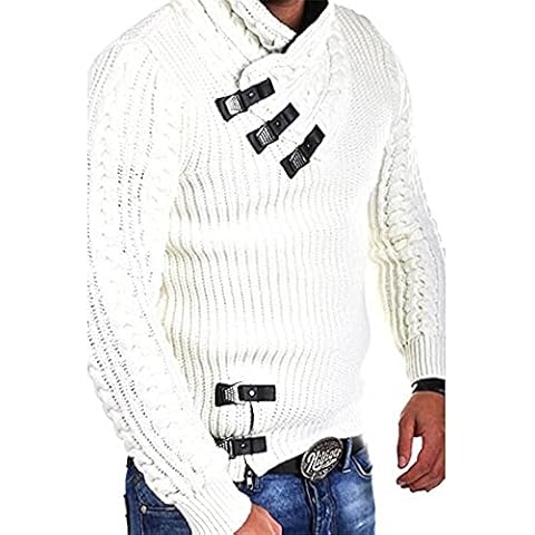 BDDM Mens Casual Sweatshirts Long Sleeve Pullover Crew Neck Sweater Jumper Top Men's Knitted Jumper Modern Warmth Sweater Mens Chunky Cable Knit Jumper Winter Plain Pullover Sweater Knitwear White Cover