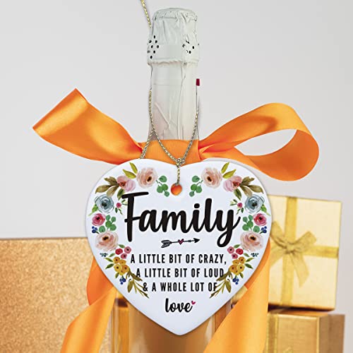 Family A Little Bit Of Crazy Ceramic Ornament 3" Family Floral Hanging Ceramic Heart Ornament Plaque Sign Family Ornament Keepsake #TOP4
