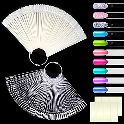 MELLIEX 100 Stück Nagel Display Tips, Nail Art Tips Sticks Nagelspitzen Praxis Präsentation Nagelkunst Spitzen Sticks(Transparent + Natürlich) Cover