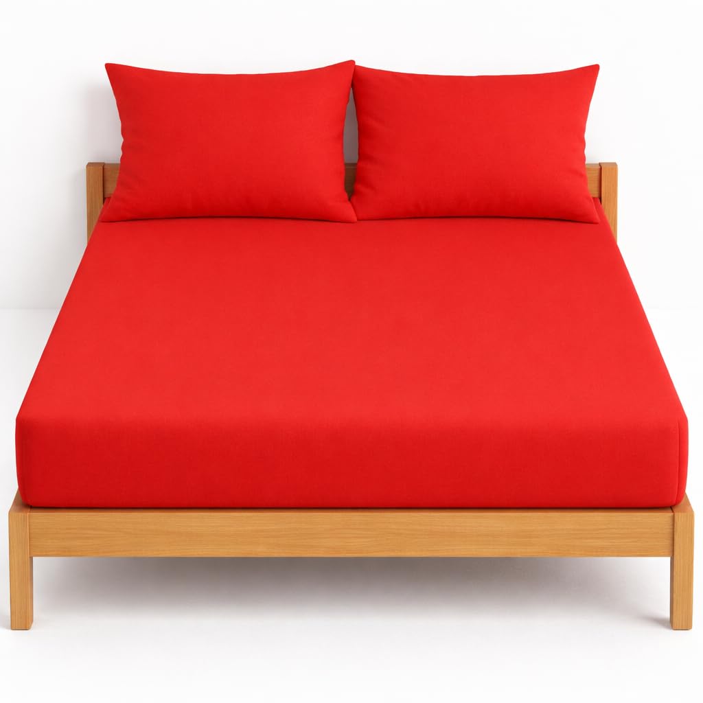 NIYS Luxury Bedding 100% Egyptian Cotton 40CM/16 Extra Deep Fitted Sheets (Red, CTN SK 40 + pillow pair)