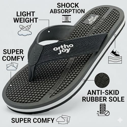 Image of ORTHO JOY Orthopedic Comfort Flip Flops for Men - Acupressure Massage Sole, Anti-Slip Lightweight Slippers