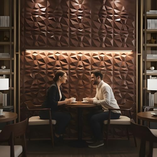 Image of Kayra Decor 3D Wall Panel PVC Diamond Design, Red Copper Rust Color 19.7 inch X 19.7 inch (Pack of 12) - Covers 32.28 Sq. Ft.