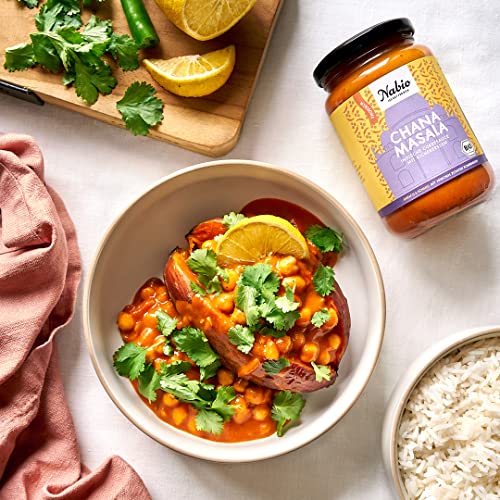 NABIO | Sechs vegane Asia Saucen in drei Sorten, 2x Chana Masala, 2x Erdnuss Sauce, 2x Süß Sauer Sauce.