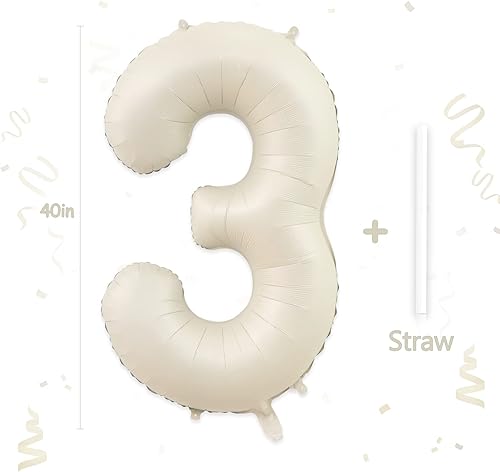 Miniatura 6 de Globos de número 3, globo de número 3, globo de número 3 de 40 pulgadas, color blanco arena, globos grandes de números de aluminio para fiesta de